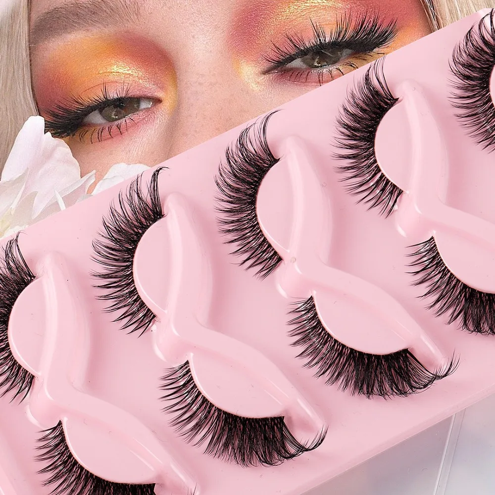 5Pairs Fluffy Soft Fox Eye Eyelashes New Faux Mink Long Faux Cils Natural Mink Fake Lashes Women