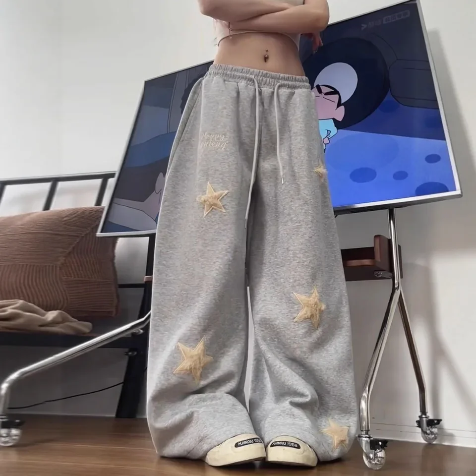 Design Patch Embroidery Sports Casual Pants Women's Spring and Autumn New Loose Wide Legs