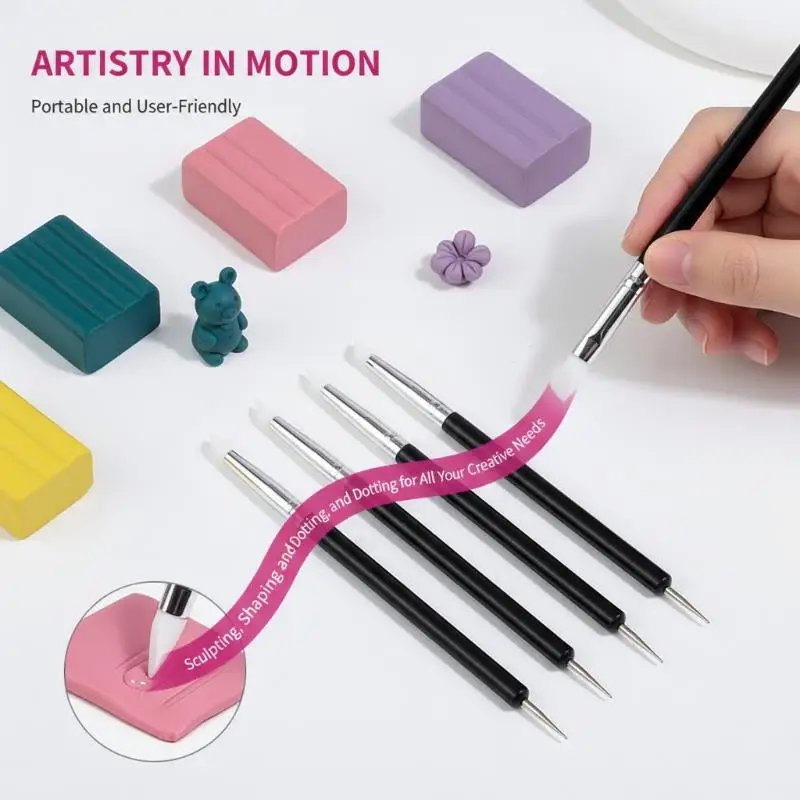 

Набор из 5 силиконовых ручек для дизайна ногтей с двойной головкой, для нанесения страз, 3D-резьбы и точечной росписи, инструменты для маникюра и дизайна ногтей