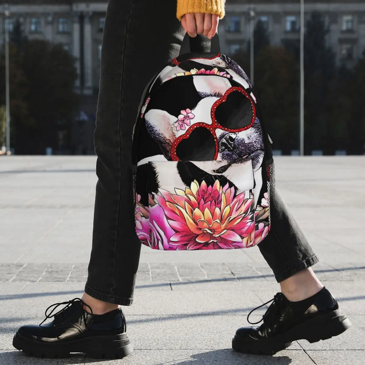 French Bulldog With Flowers Backpack Student BookBag Children School Bag Laptop Shoulder Bags for Boys Girls