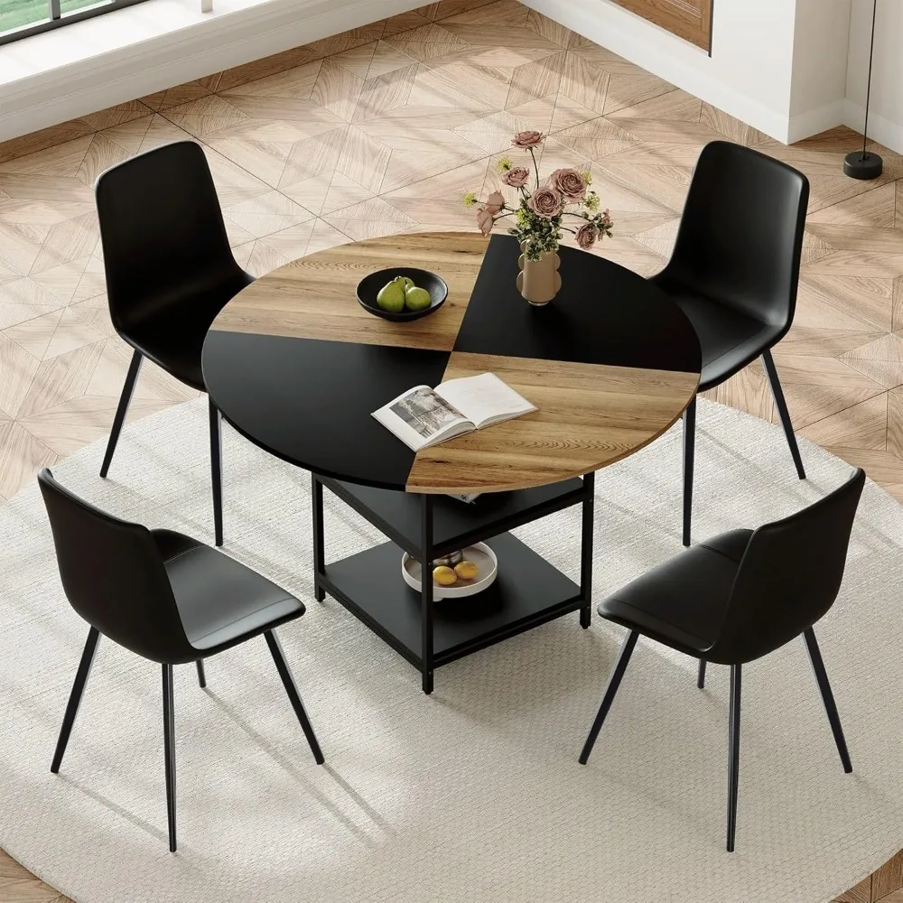

Round Dining Table Set for 4,47.3-inch Diameter Modern Spliced Color Circular Dining Table - Double-Layer Storage Paired with 4