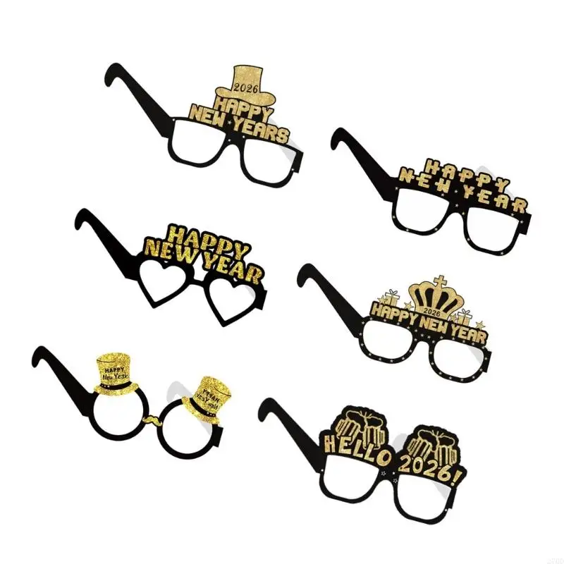 6 قطعة نظارات حفلات عصرية 2026 تصميم ورقي نمط محمول مدمج لرقصات العام الجديد والتجمعات الليلية #5
