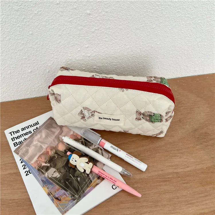 Cute Rabbit Cosmetic Bag Korean Quilted Makeup Box Women Portable Make Up Travel Bag Large Zipper Beauty Case Cosmetic Pouch