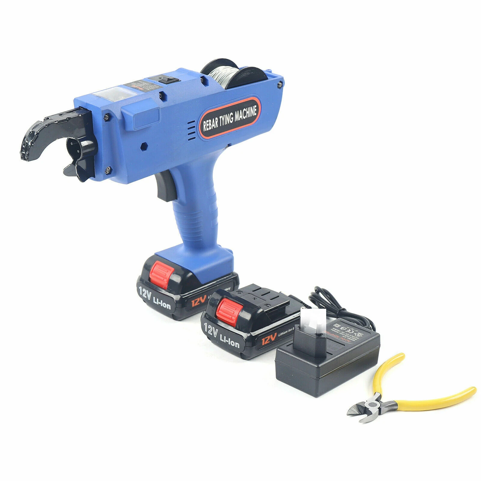 4500 mAh 12V Plastic + Metal Rebar Tier Tying Machine 8-34mm Rebar Tie Gun Automatic Steel Bar Rod Tying Tool