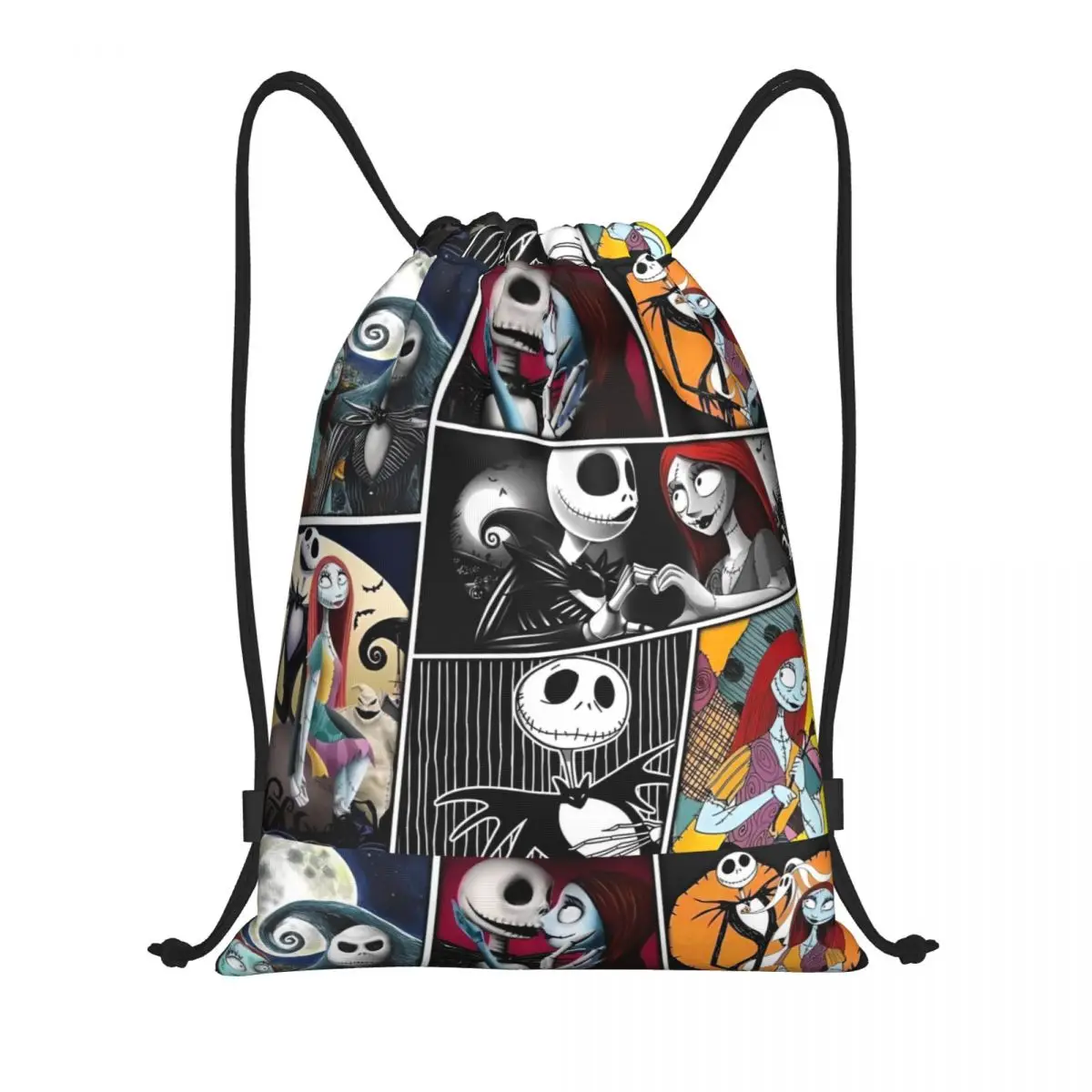 Custom Jack And Sally Collage Drawstring Backpack Bags Lightweight The Nightmare Before Christmas Sports Sackpack Sacks for Yoga