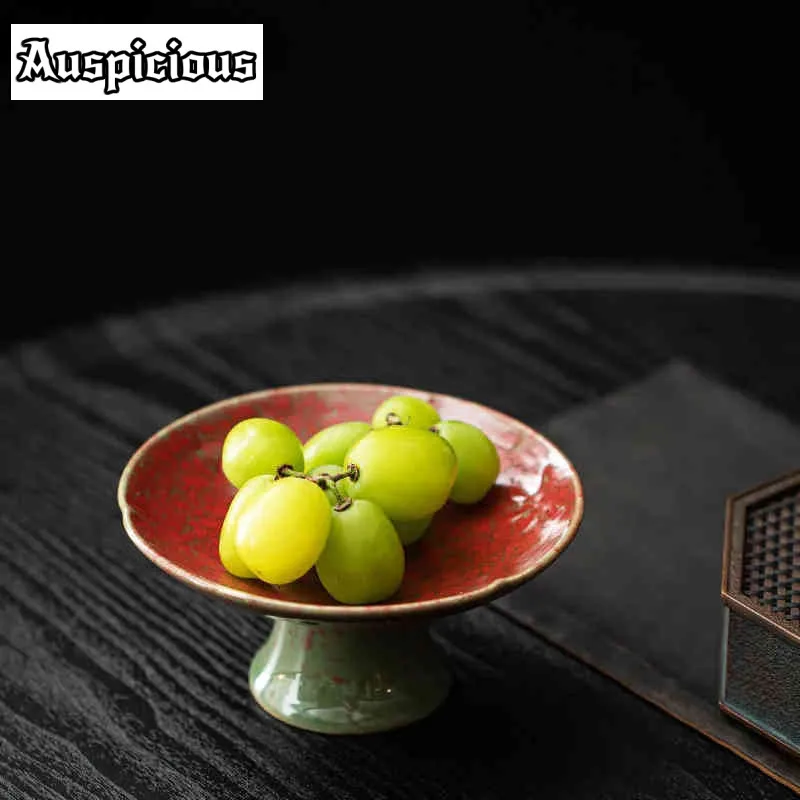 Luxury Garnet Red Ceramic Fruit Plate Creative High-foot Refreshment Plate Coffee Table Snacks Dried Fruit Plate Tea Tableware