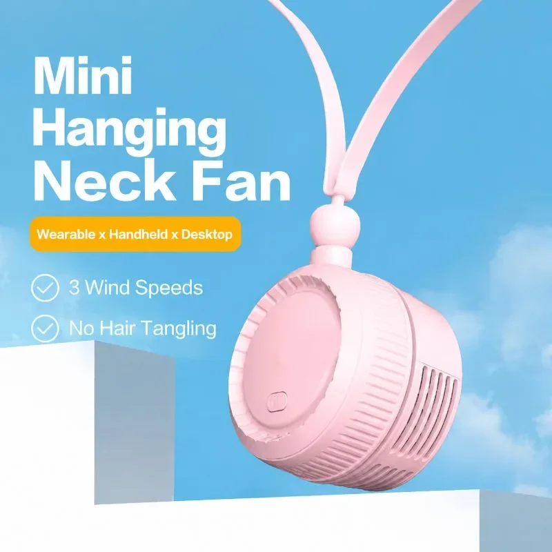 Bladed Hanging Neck Fan Foldable Lazy Portable Cooler USB Rechargeable Strong Wind Handheld Fan for Outdoor Travel