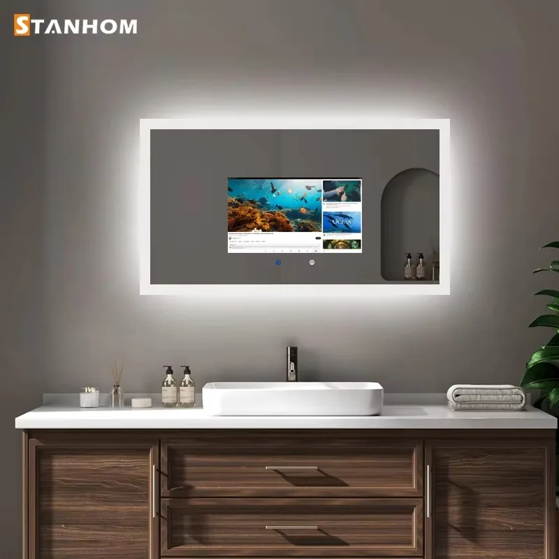 

[Hot Sale] STANHOM CE FCC RoHS Bathroom Water Resistant Android WiFi Touch Screen Smart Mirror With TV