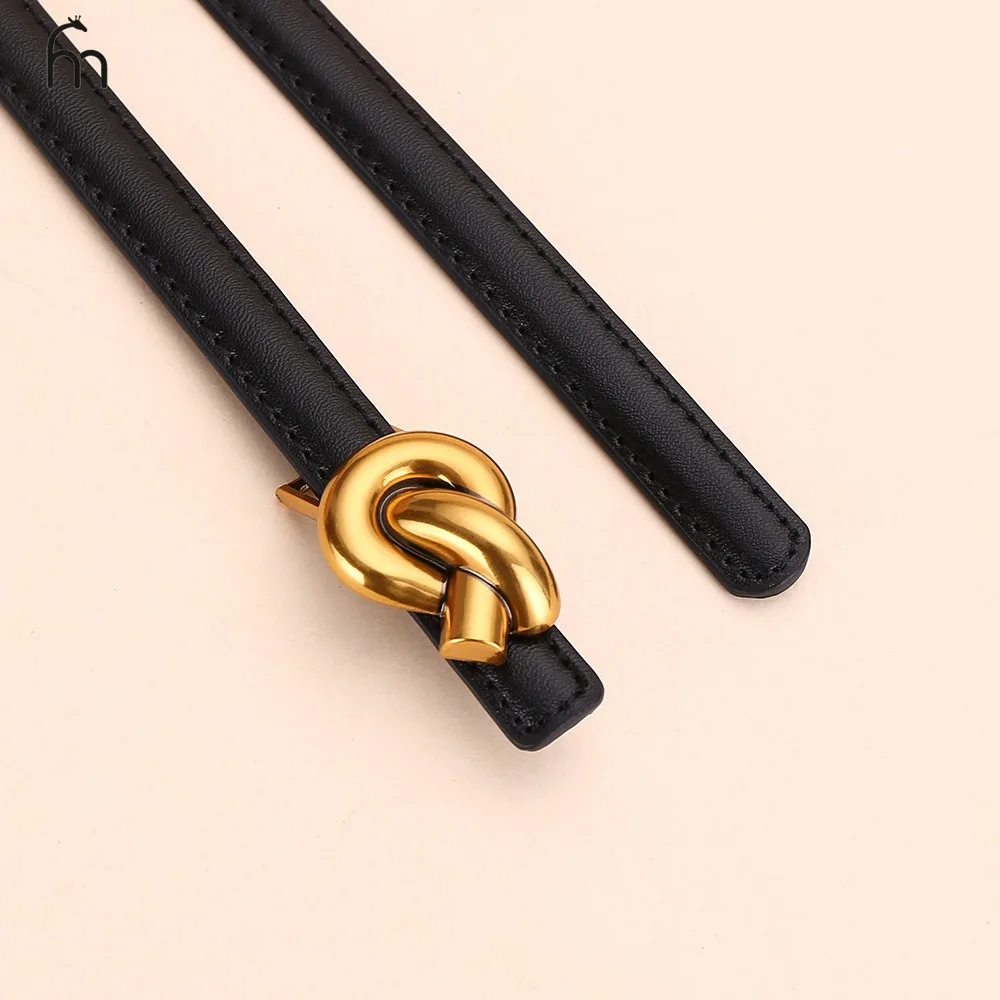 Real Leather Knot Belt for Women, Fashionable Belt with Buckle, Dress and Jeans Belt