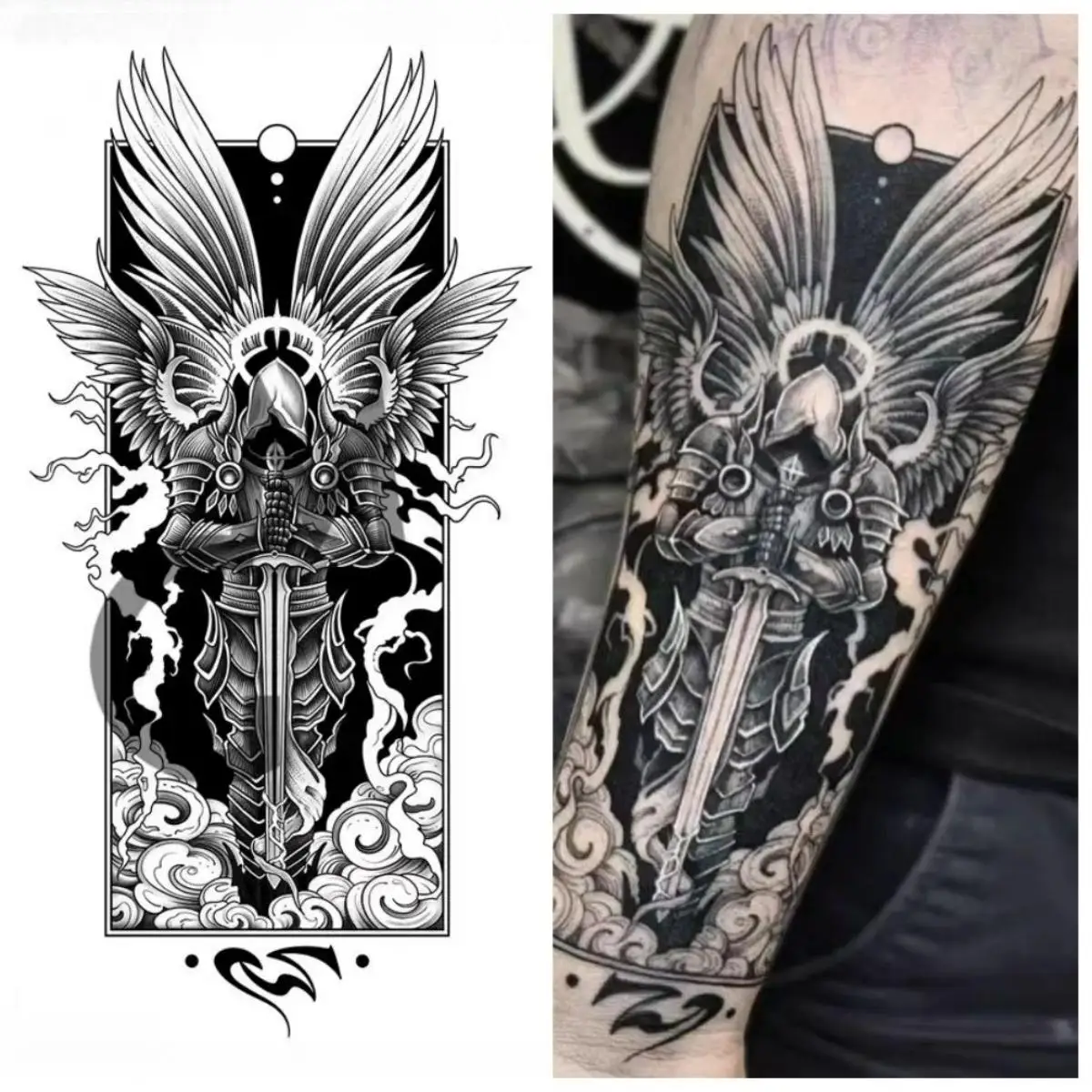 

Sword-wielding angel Temporary Tattoos for Men Waterproof Long-Lasting 15 Days Tattoo Stickers Semi-Permanent Fake Tattoo