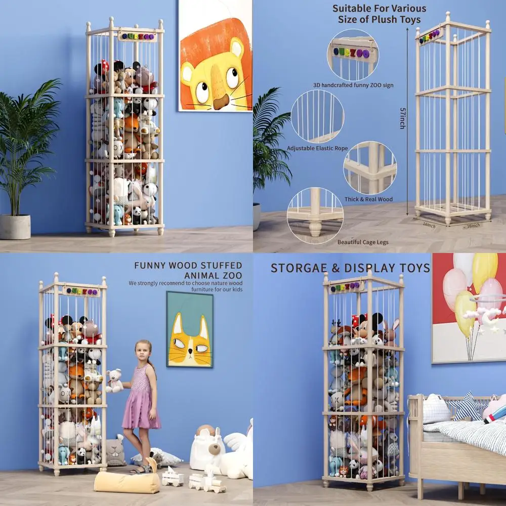 منظم تخزين الألعاب الخشبية للحيوانات المحشوة: حامل بلوشي مطور، سعة كبيرة #1
