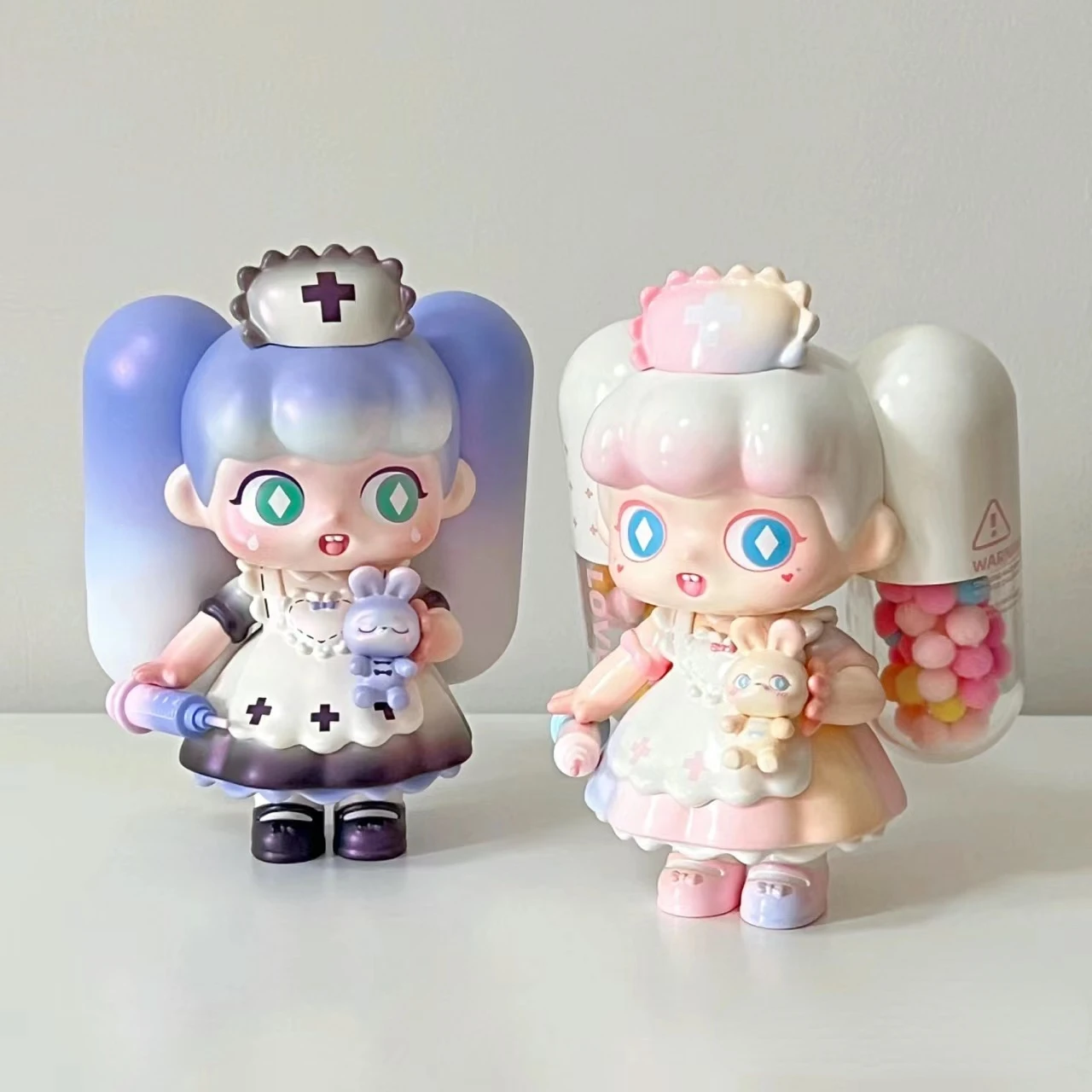 TUTU Cloudy and Rainbow Nurse Cute Girl with Little Bunny Purple Pink Figure Doll Sweet Baby Designer Toys Art Decoration