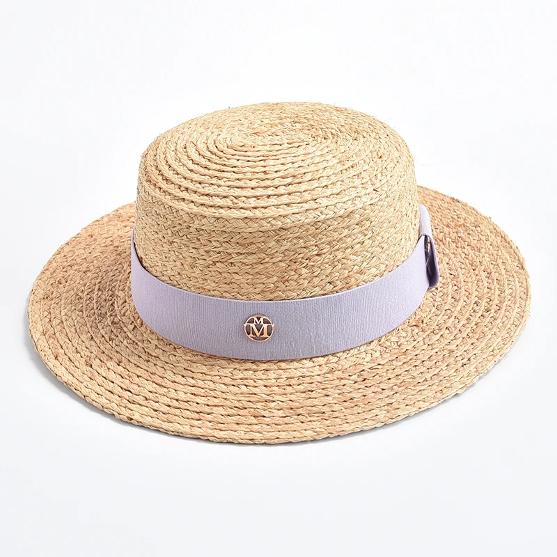 Summer Hats for Women New Natural Straw Sun Hat Ribbon Bowknot Ladies Flat Top Travel Beach Hat