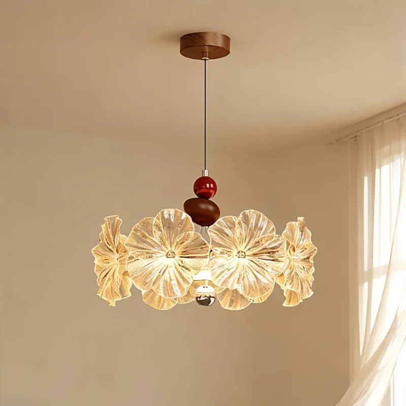Mid Ancient Style Restaurant Pendent Lamp French Retro Light Luxury Pendent Light Flower Crystal Dining Table Bar LED Chandelier