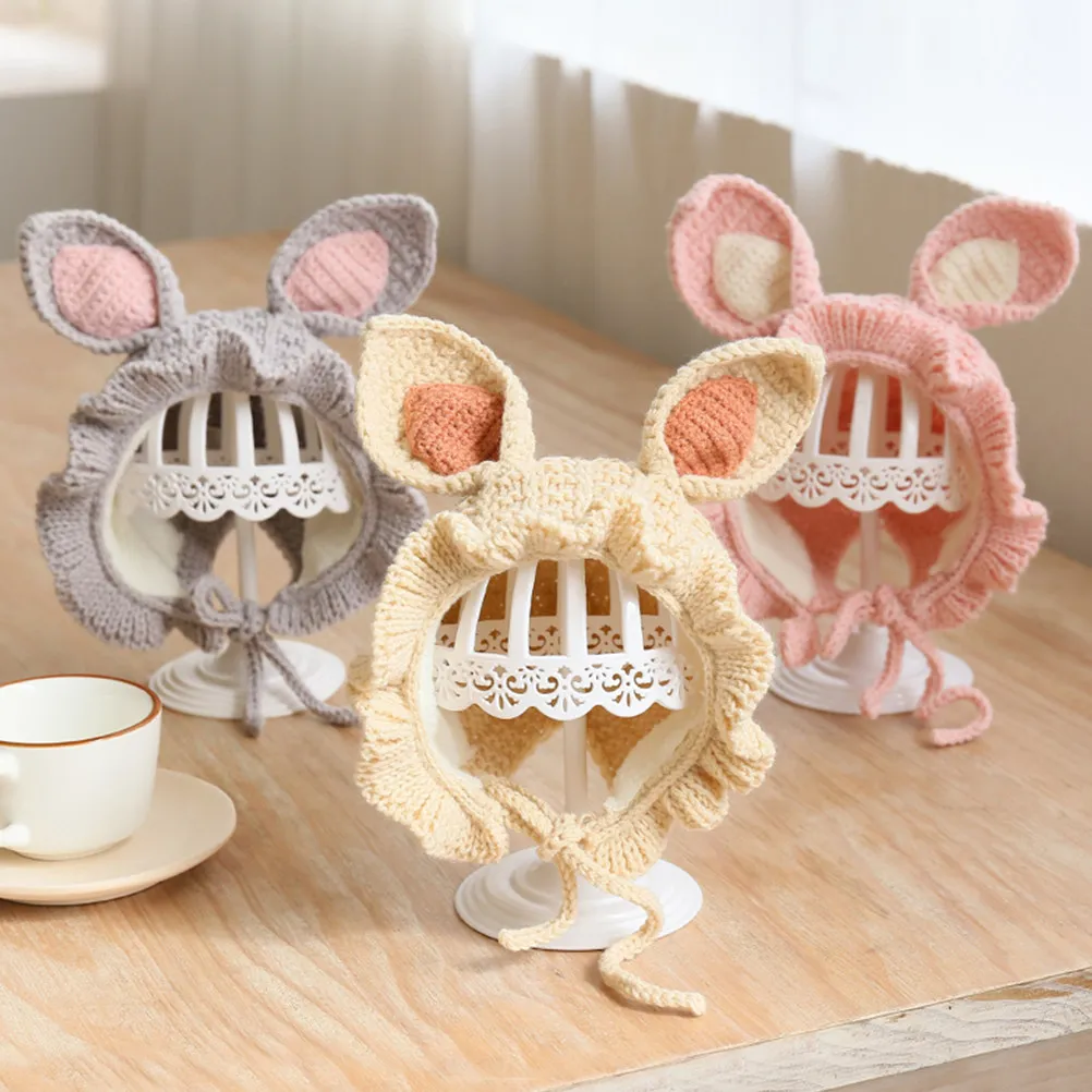 

1Pcs Baby Warm Rabbit Ear Knitted Hat Pig Shape Baby Accessories Adjustable Neck Winter Cap for 6 Months to 3 Years