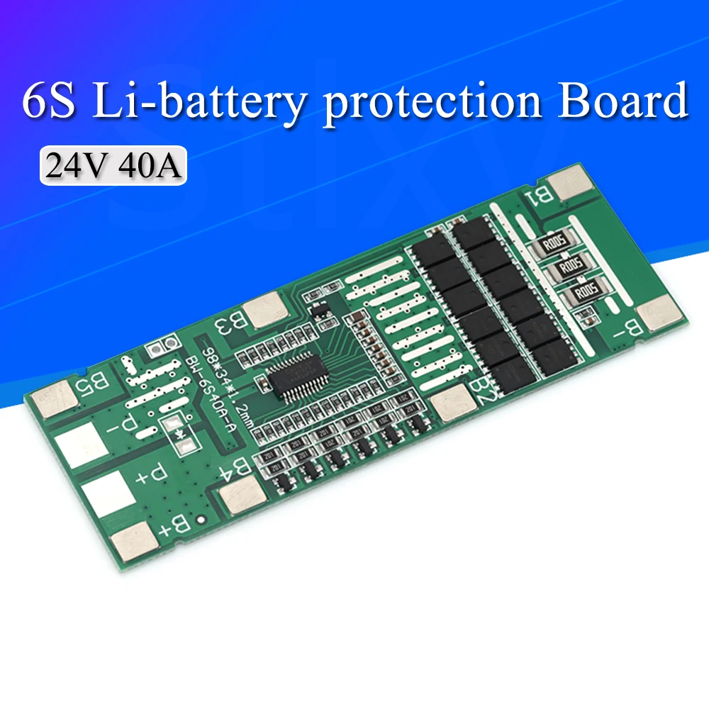 24V 6S 40A 18650 Li-Ion Lithium Battery Poretect Board Solar Lighting Bms Pcb With Balance For Ebike Scooter