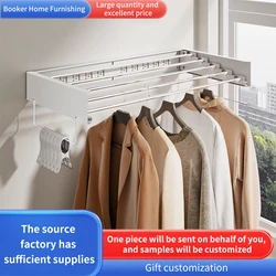 Indoor Folding Wall-mounted Hidden Drying Rack Rod Cloth Rack Balcony Clothesline Pole Hanger Towel household Storage Rack