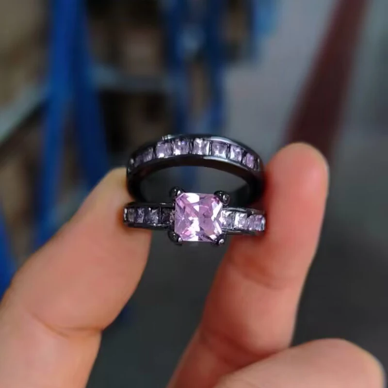 Carofeez 2025 Vintage Pink Rhinestones Zircon Rings Set For Women Accessorries Engagement Wedding Band Gift Fashion Women Rings