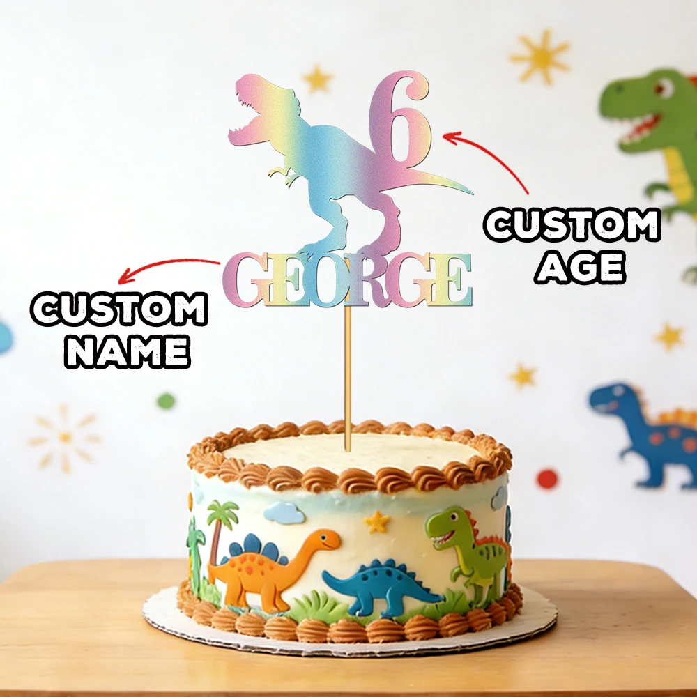 1pcs Personalized Dinosaur Glitter Birthday Multiple colors Cake topper custom Dinosaur Pattern with Name Cake Decorations Party