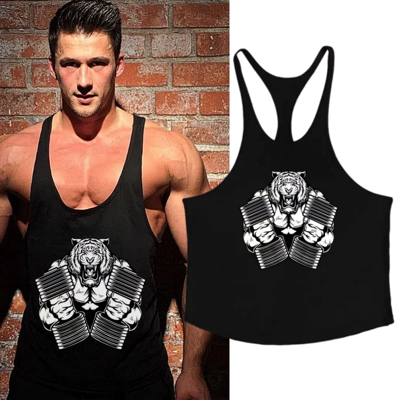 2025 New Men's Stringer Gym Vest - Tiger - Themed Bodybuilding Sleeveless Tank, Breathable Slim Fit for Fitness & Workout