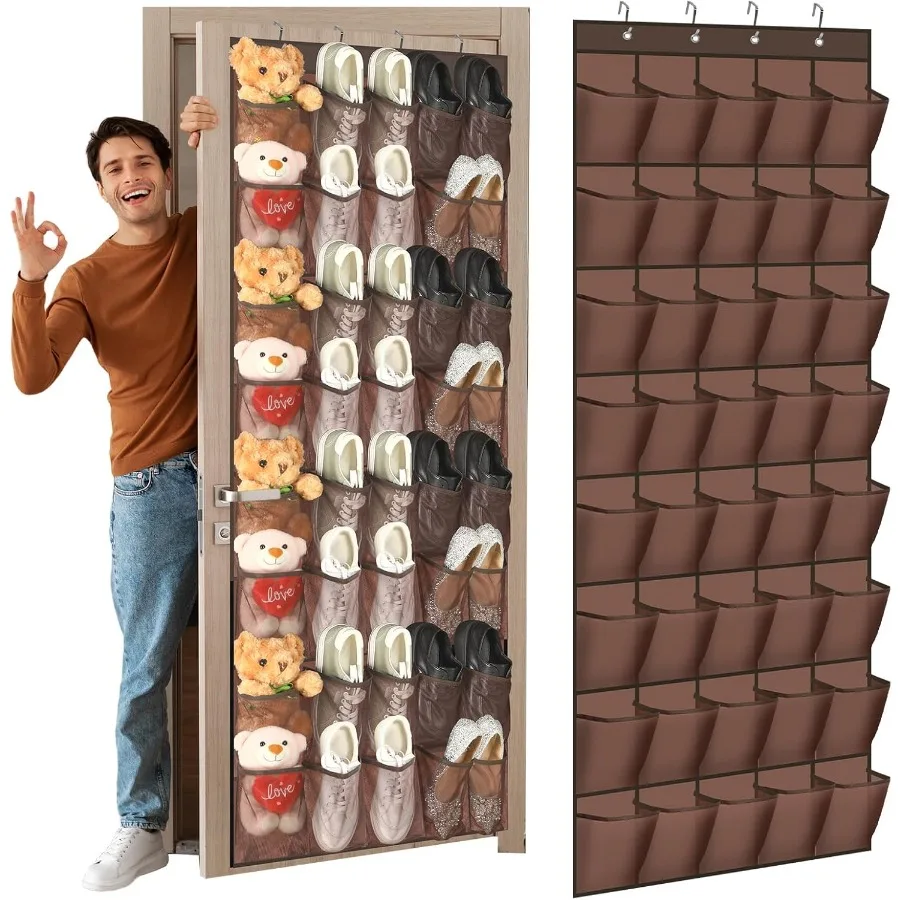 

40 Over the Door Shoe Organizer Large Breathable Mesh Pockets Hanging Shoe Rack for Closet Brown Behind Door Hanger Storage Hol