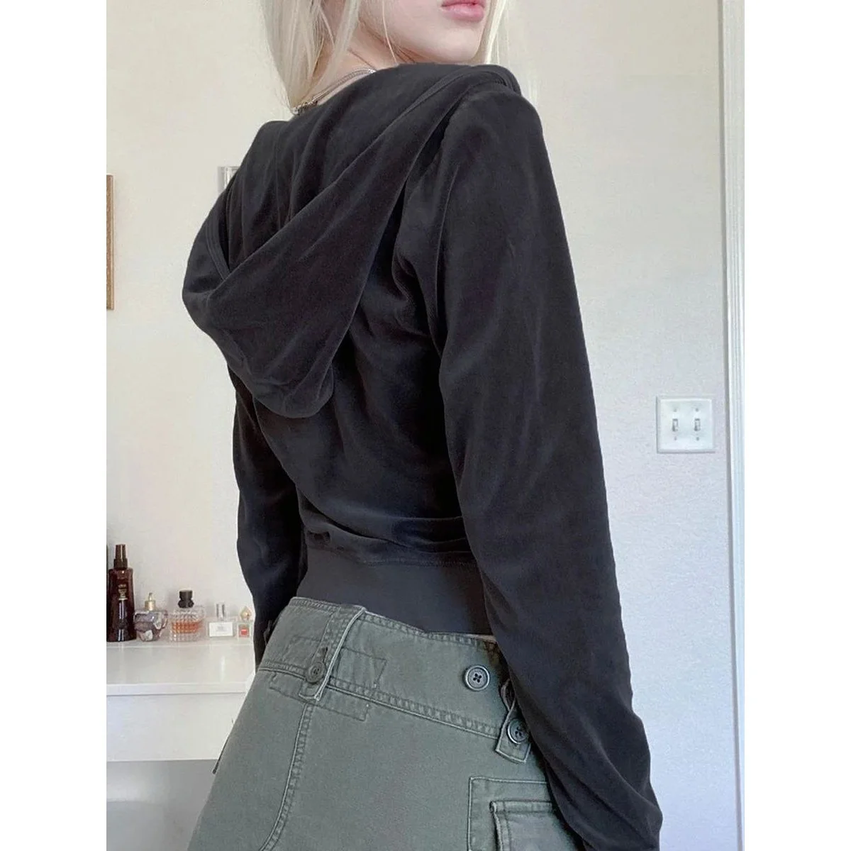 سترة صوفية بغطاء للرأس Y2K باللون البني، سترة طويلة بسحاب للنساء، ملابس خارجية مريحة كاجوال