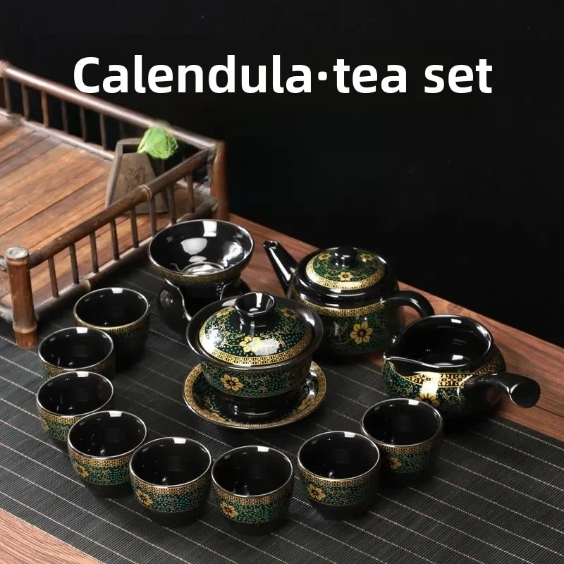 Ceramic Kung Fu Tea Set Home Living Room Cover Bowl Teacup High-end Office Guest Tea Infuser