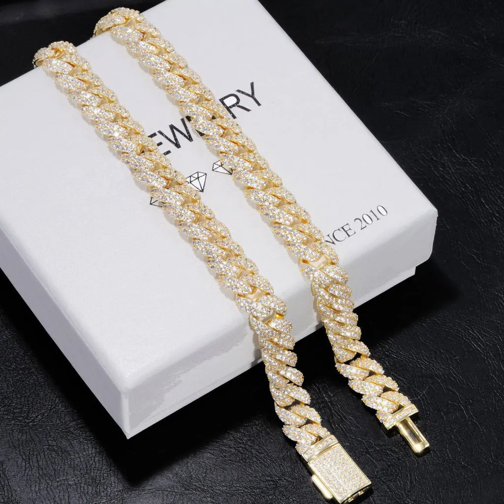 10mm Diamond Cuban Link Chain White Gold/18K Gold Plated Bling 5A+ CZ Necklace Rapper Hip Hop Luxury Jewelry for Men and Women