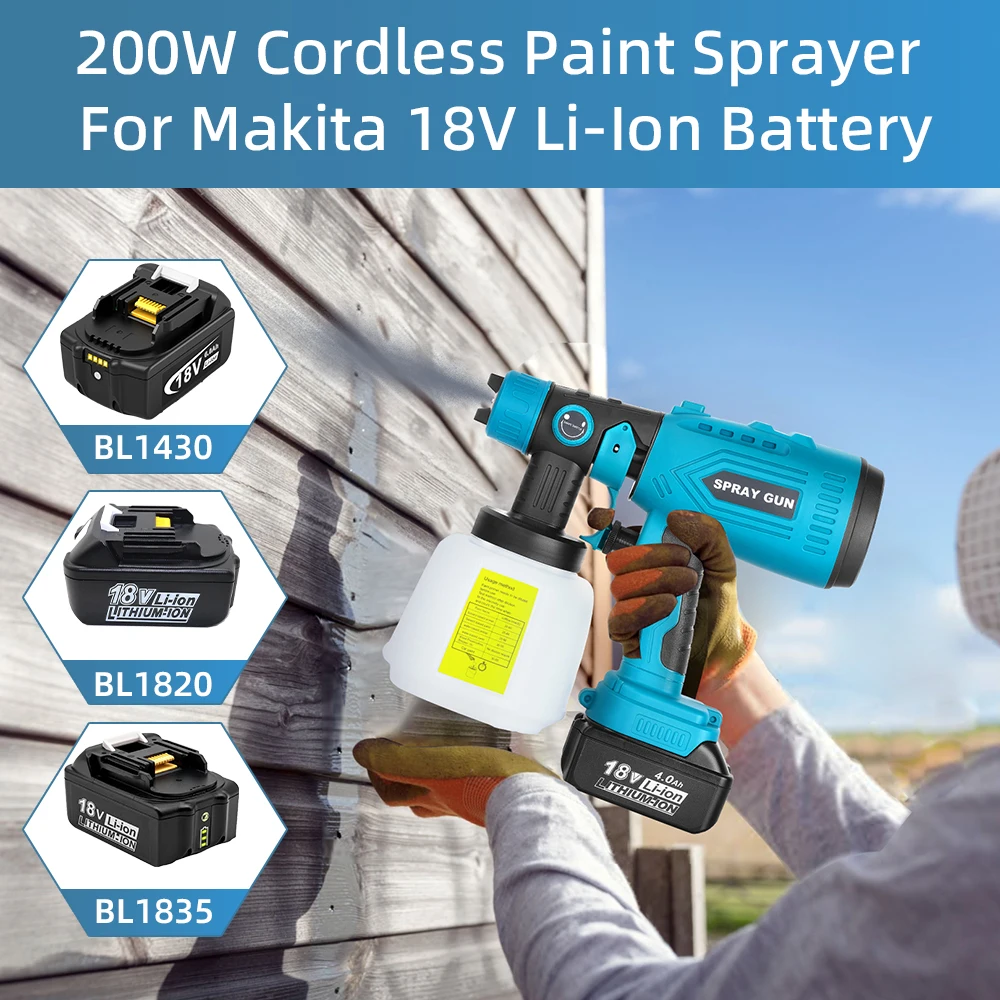 Распылитель краски для аккумулятора Makita 18 В, аккумуляторные распылители краски HVLP для внутреннего и наружного интерьера дома (батарея в комплект не входит)