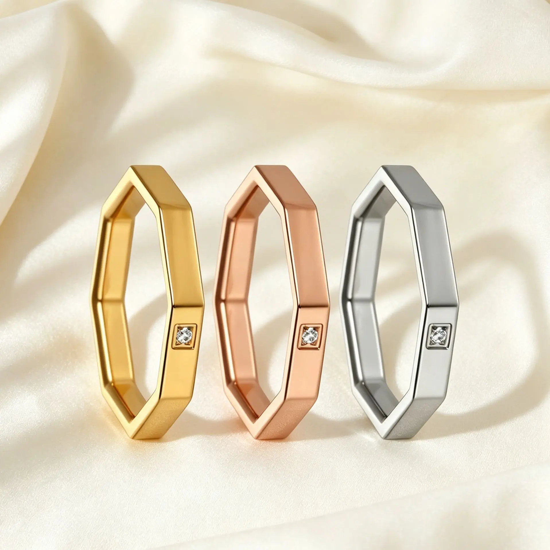 High Quality Chic Stainless Steel Gold Color Stackable Ring Inlaid Cubic Zirconia Classic Fashion Lover Bijoux Men Women