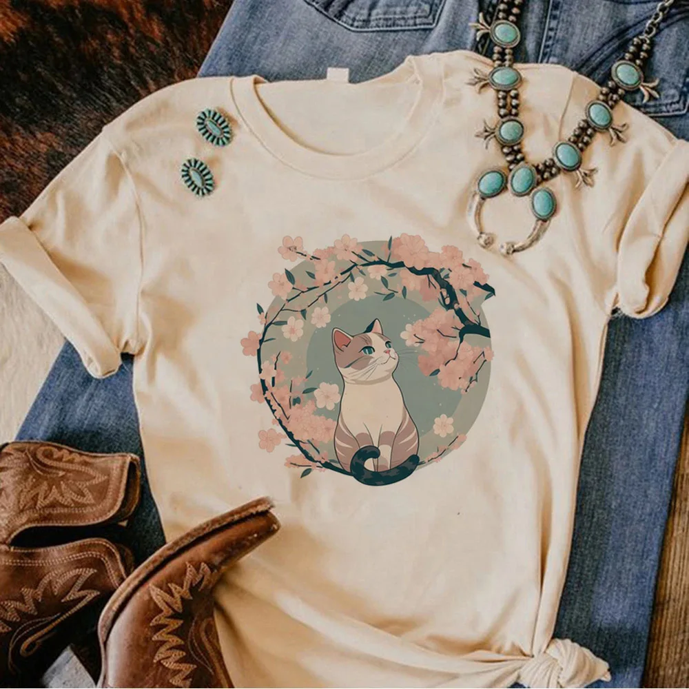 

Cute Cat t-shirts women Y2K anime tshirt girl designer clothing