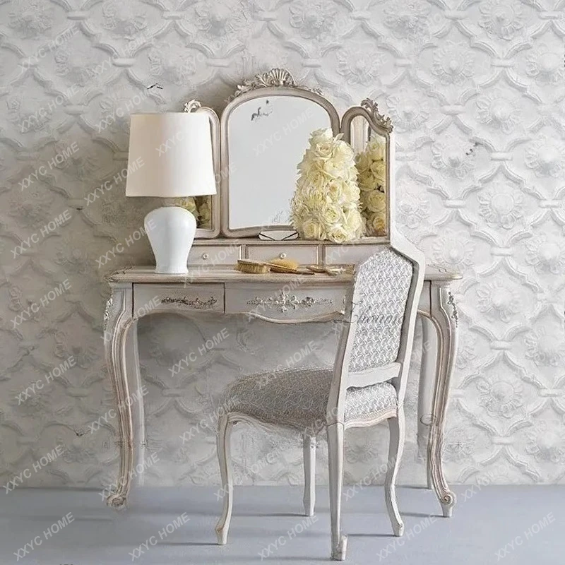 Lcarved light luxury simple table and chair combination dresser medieval style old makeup table