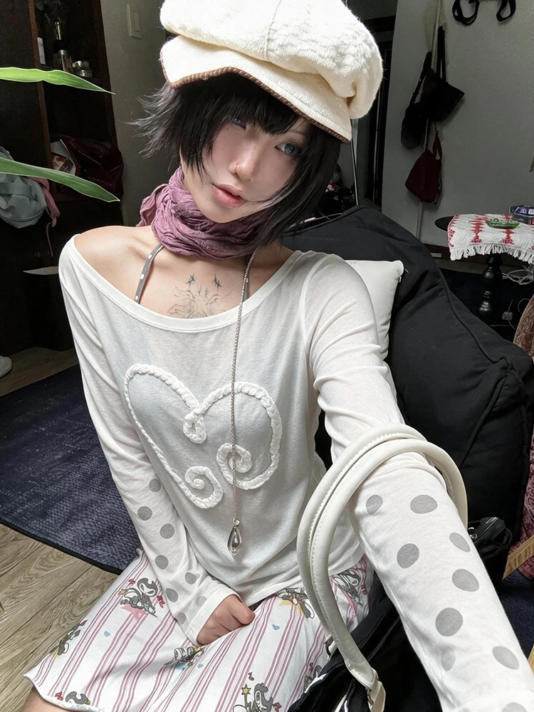 Genayooa Y2k Japanisches T-Shirt für Damen, Langarm-Punkt-T-Shirt, Streetwear, koreanischer Stil, Vintage-Tops, Fairycore, 2000er Jahre, T-Shirts, E-Girl – Detail 5