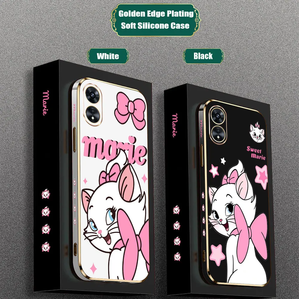 

Disney Marie Cat Cute Girl Phone Case For OPPO Reno 12 11 11F 10 8 8T 7 7Z 6 6Z 5 5F 4 4F Pro Plus Lite 5G Luxury Plating Cover