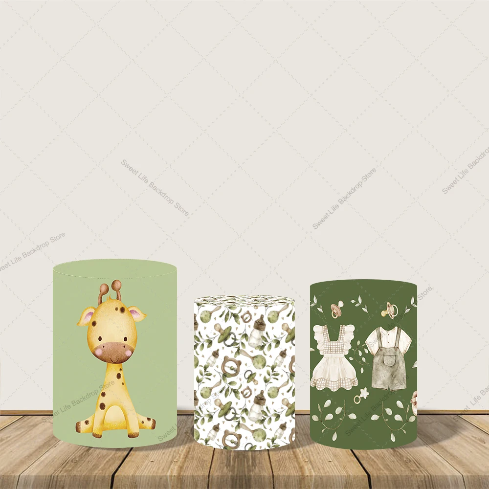 

Детская одежда, тематический чехол для цилиндра, фон с раскрыванием пола, зеленые листья, милый жираф, фотоцилиндр, плинтус, чехлы, декор