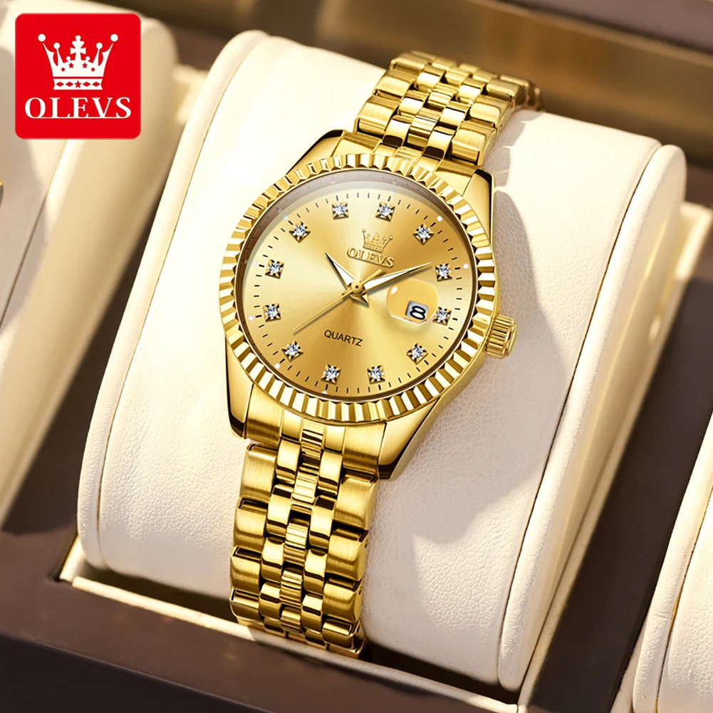 OLEVS-Montre à Quartz pour Femme, Montre-Bracelet de Luxe, Style Or, Sans Acier, Étanche, 5526