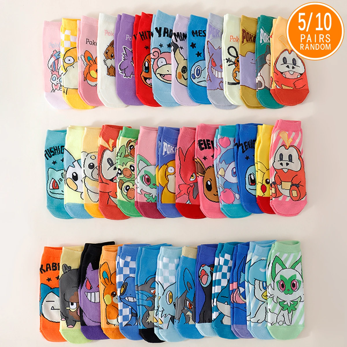

5/10 Double Women's Fashion Pok é mon Cartoon Anime Pikachu Versatile Soft and Comfortable Short Socks