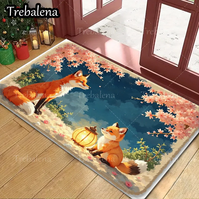 

1pc Welcome Door Mat Fox and Lantern Floral Design Welcome Mat for Home Decor
