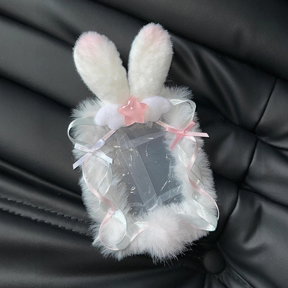 Fluffy Bunny Ear Card Holder Handmade Photo Sleeve 3 Inch Card Display Sleeve Collectible Photocard Case Itabag Decoration Photocard Protector Fan Collectibles Card Cover Photo Display Case Trading Card Sleeve
