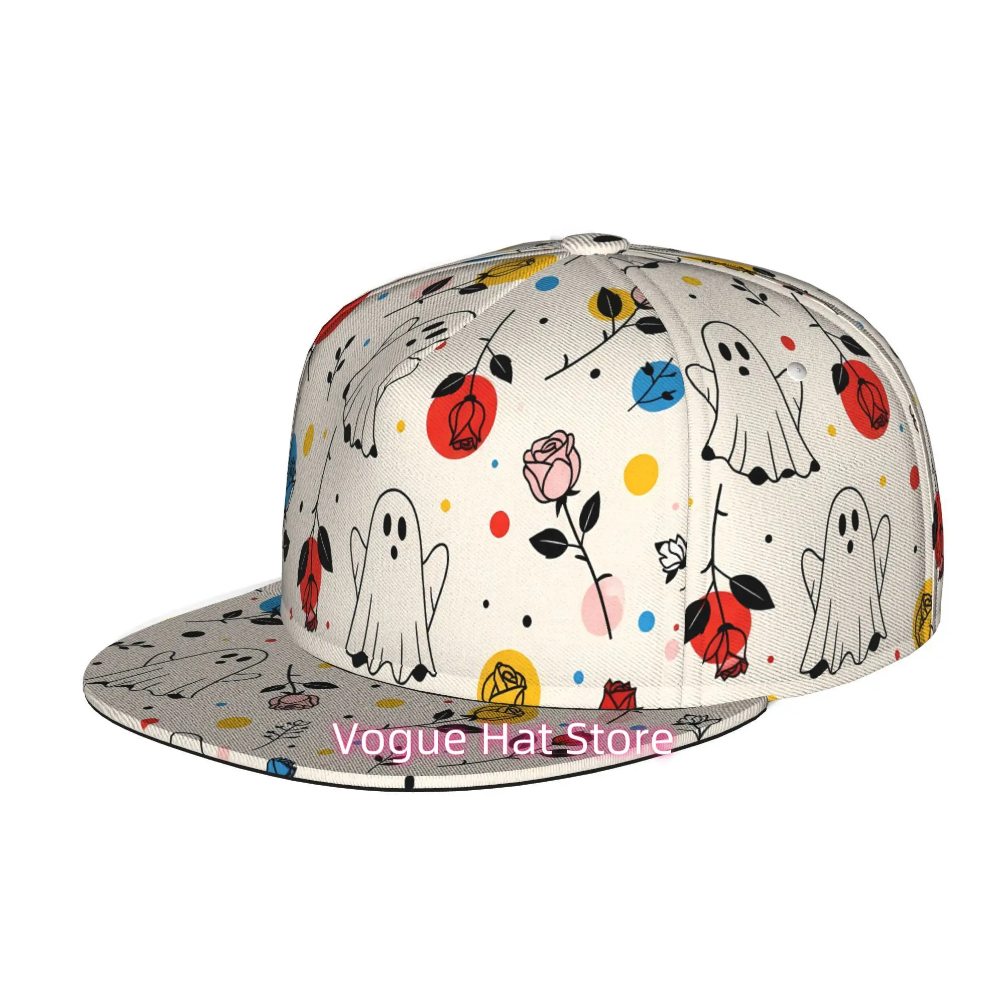 Men' & Women' and Roses Snapback Trucker Hat - Adjustable Flat Brim Cap with /Roses Print, Soft Streetwear, Machine Washable Sui