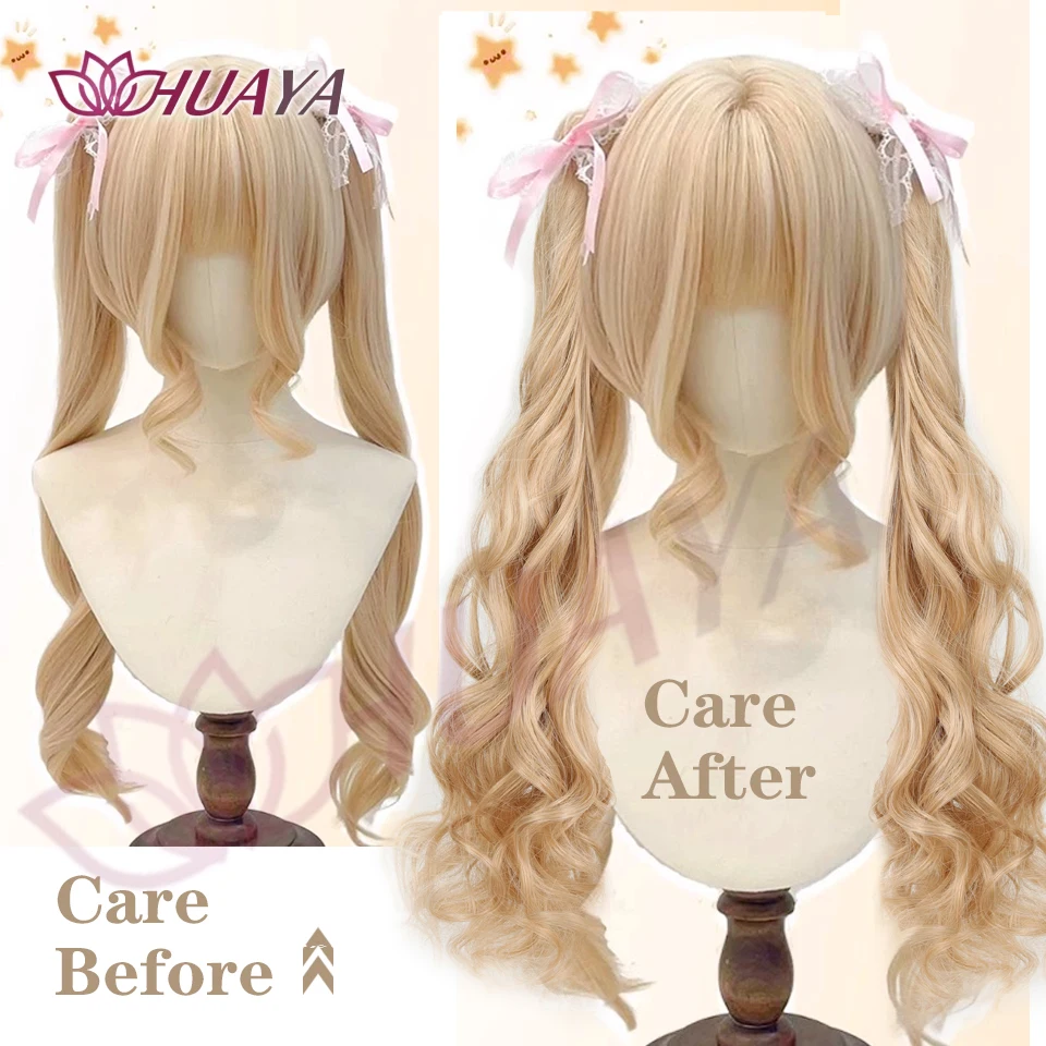 Synthetic Princess Cut Double ponytail Lolita Wig with Bangs Girl Blonde Cosplay Halloween Harajuku wig