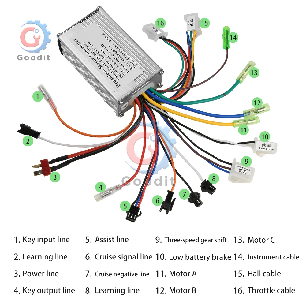 

350W 24-48V E-Bike Controller, Sine-Wave Motor LCD Display with Cruise Control & Lockable Throttle for Electric Bicycle/Scooter