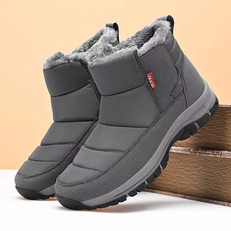 Winter New Men Big Size Snow Boots Unisex Thick Sole Non Slip Waterproof High Top Thickened Plush Warm Velcro Cotton Shoes