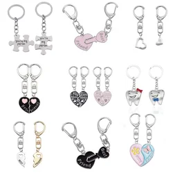 2 Piece Set Heart Key Shape Best Friend Couple Anime Keychain Pendant Bff Friendship Jewelry Keychains Women Cute Accessories