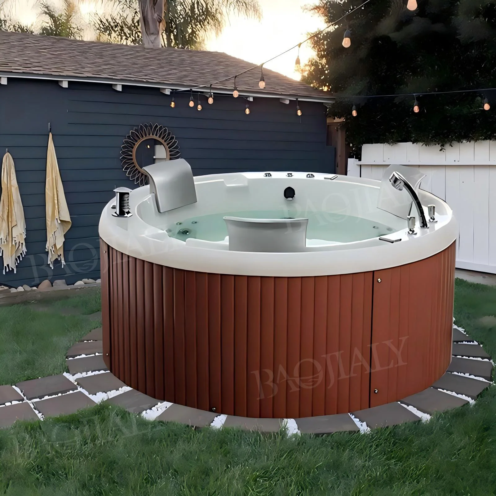 Acrylic round independent tank 3 people constant temperature surfing large pool massage swimming pool outdoor villa SPA bathtub