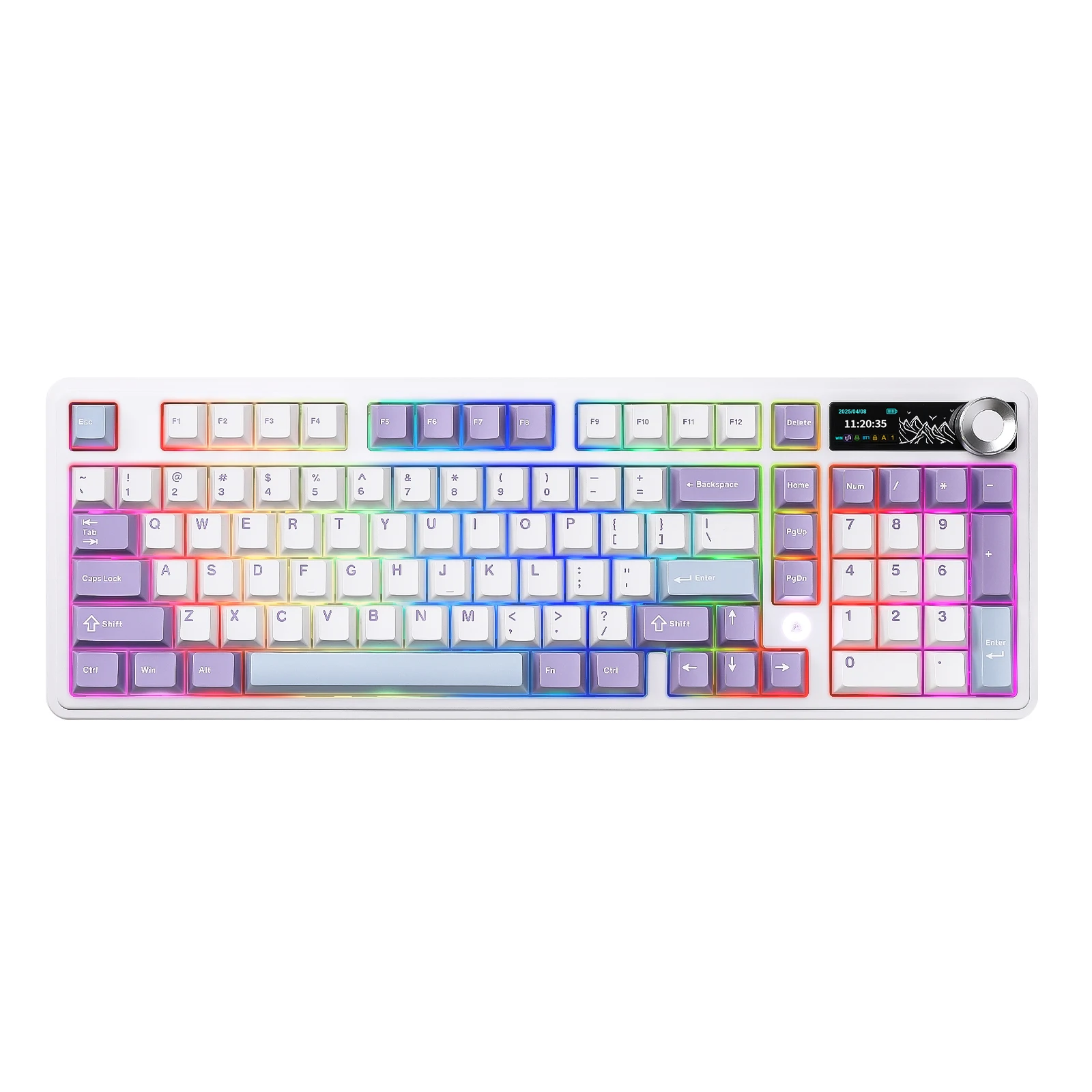 AJAZZ AK980 White Mechanical Keyboard with Smart Display&Knob, Full Size RGB Wireless Keyboard, Hot-Swap PBT Keycaps 98% Keeb
