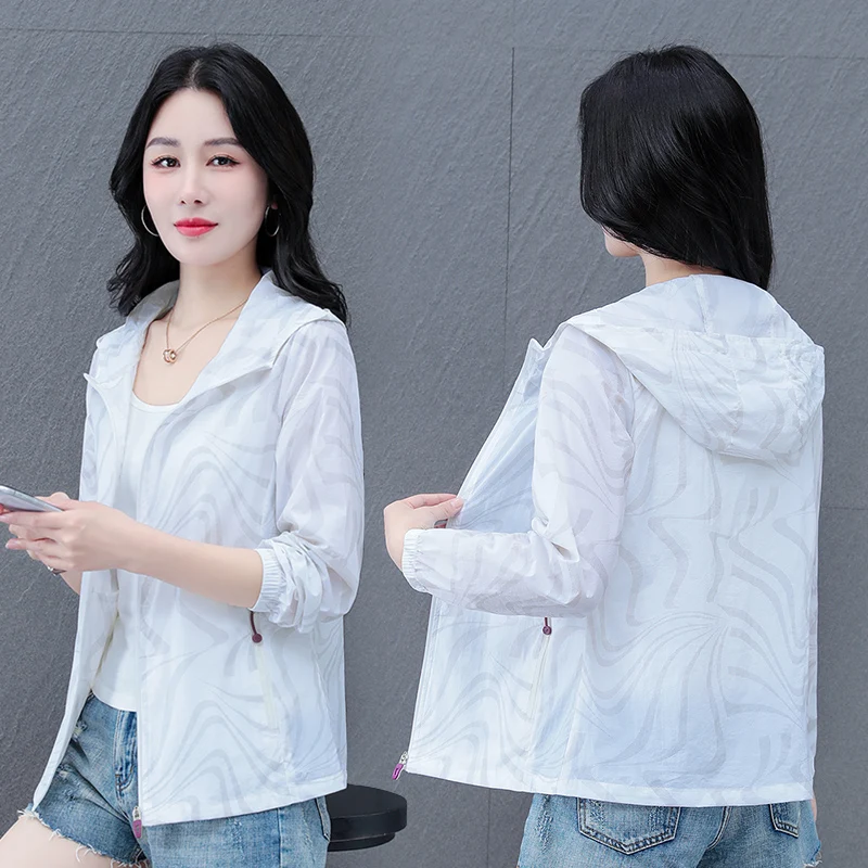 New Women'S Fashion  Loose Casual Outdoor Sunscreen Clothes Spring And Summer Ice Silk Quick Drying Uv Resistant Hooded Coat
