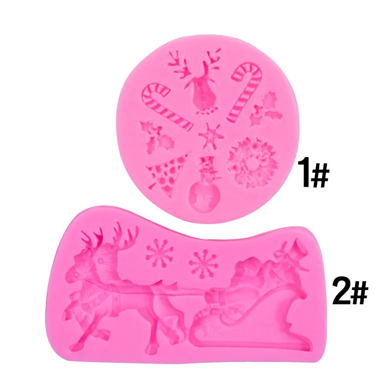 Santa Claus Sleigh Elk Fondant Cake Chocolate Decoration Silicone Mold 15-114