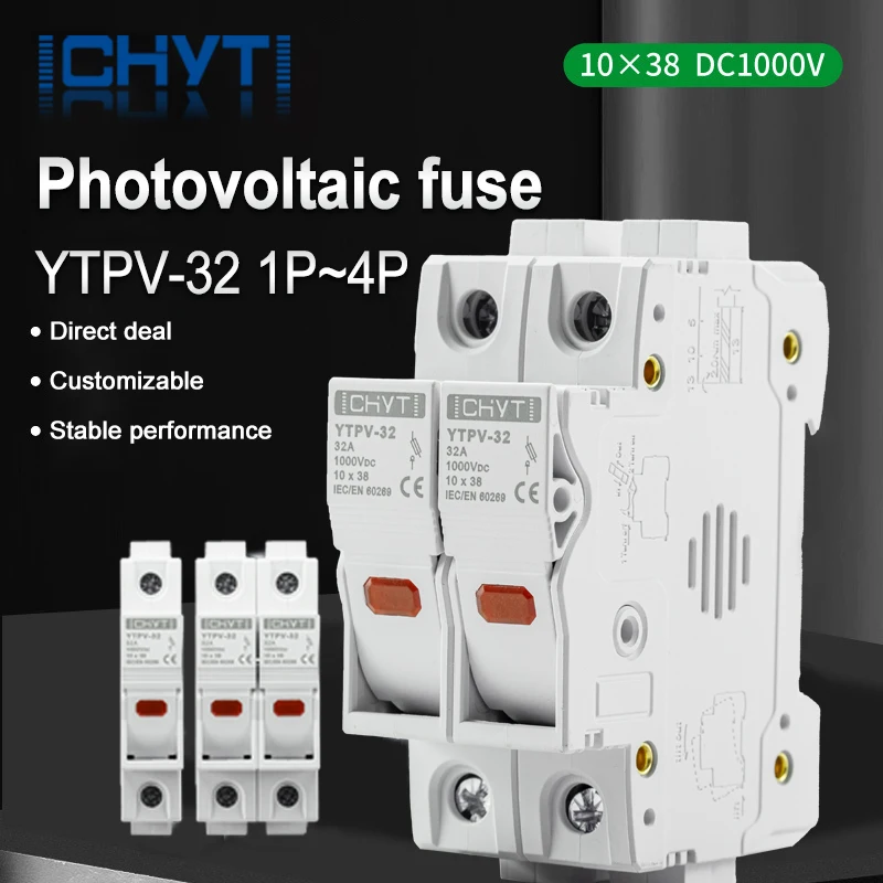 1set PV Solar Fuse 1000V DC Fusible 10x38 gPV 1P 2P 3P 4P Fuse Holder YTPV-32 With LED Indicator Light