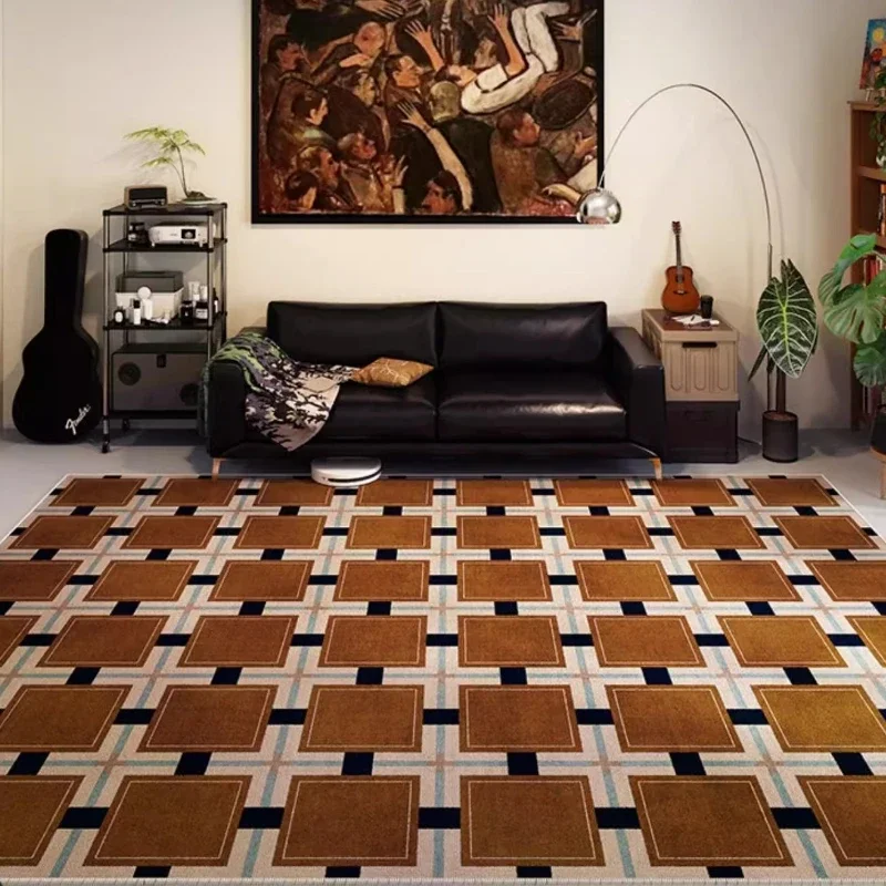 Retro Plaid Living Room Decorative Carpet Antique Sofa Coffee Table Soft Mat Wipeable Bedroom Bedside Plush Rugs Ковер Tapis 러그